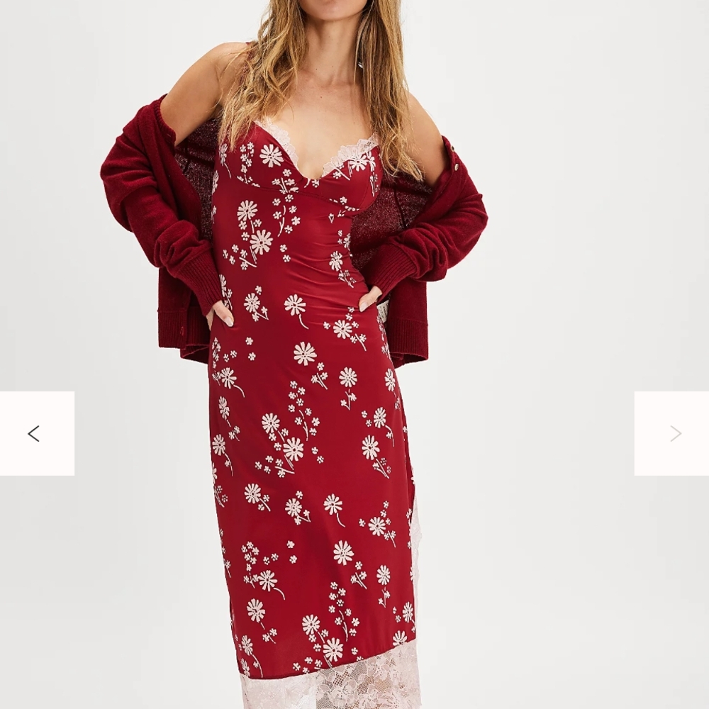 Free People Burgundy Floral Midi Dress